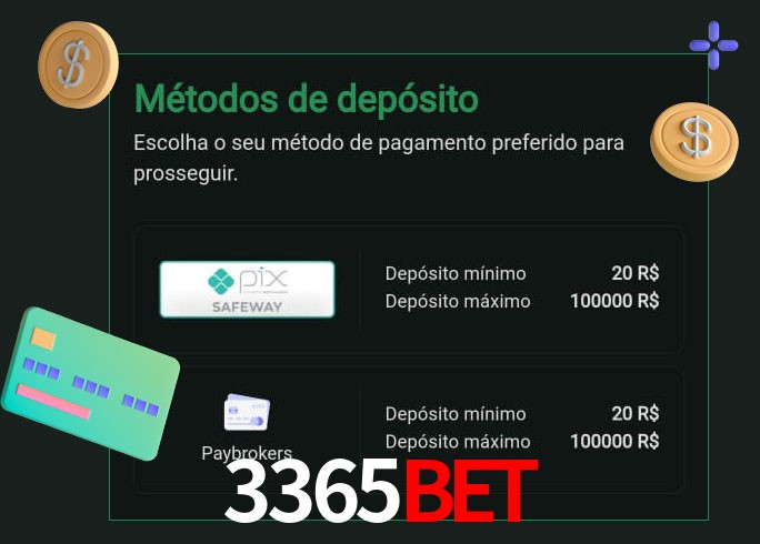 O cassino 3365Bet oferece uma grande variedade de métodos de pagamento